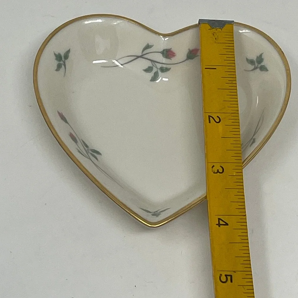Lenox‎ Rose Manor Heart Trinket Dish Ivory China Pink Rose Gold Trim Made in USA